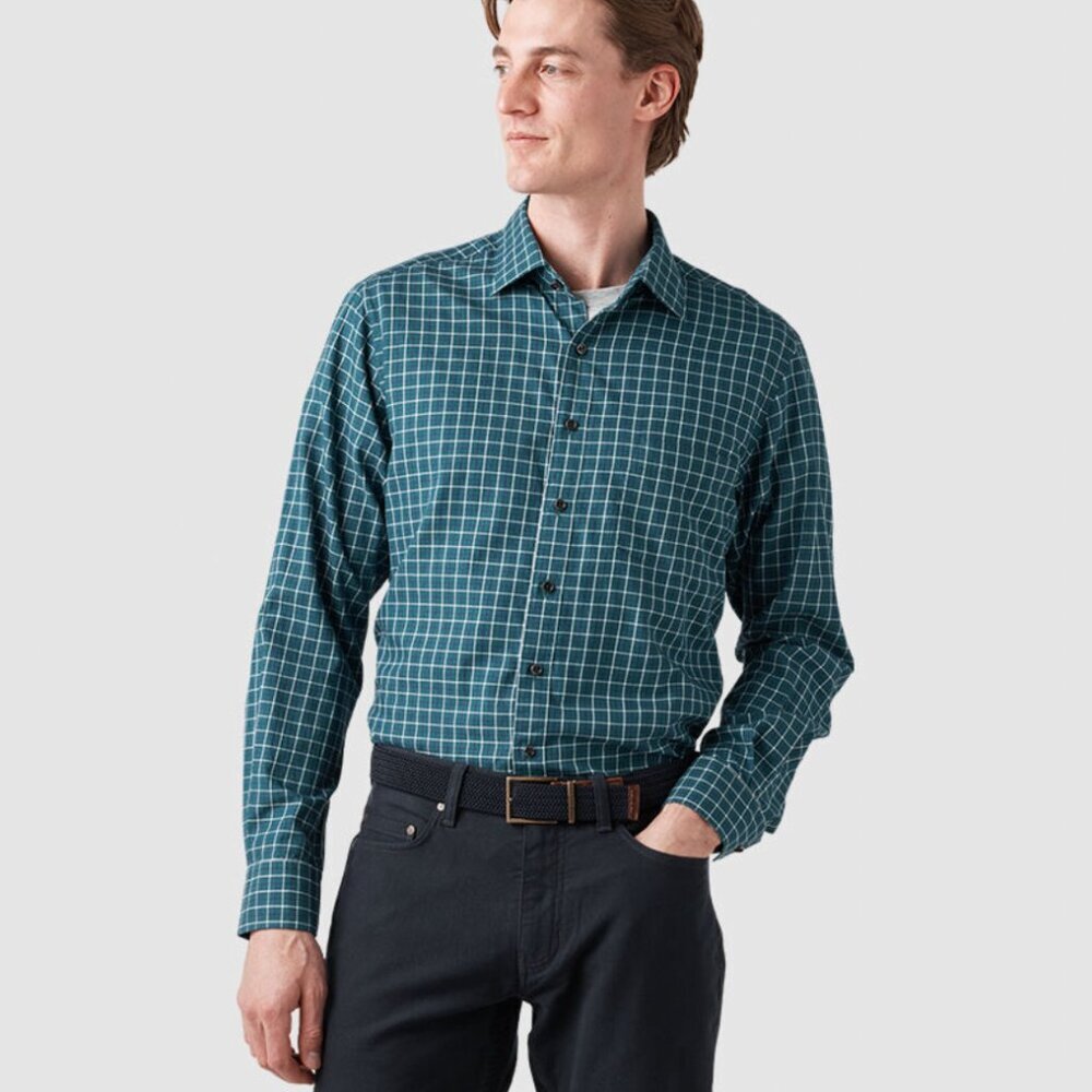 NWT Rodd & Gunn Drummond Sports Fit Button Down Shirt Renatured Teal Grid